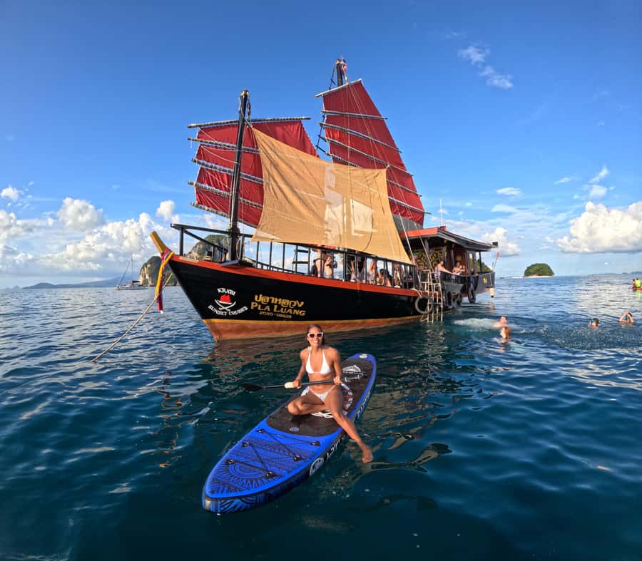Krabi: 4-Island Sunset Snorkeling Tour & Bioluminescent Swim - A wooden junk, not a crowd machine