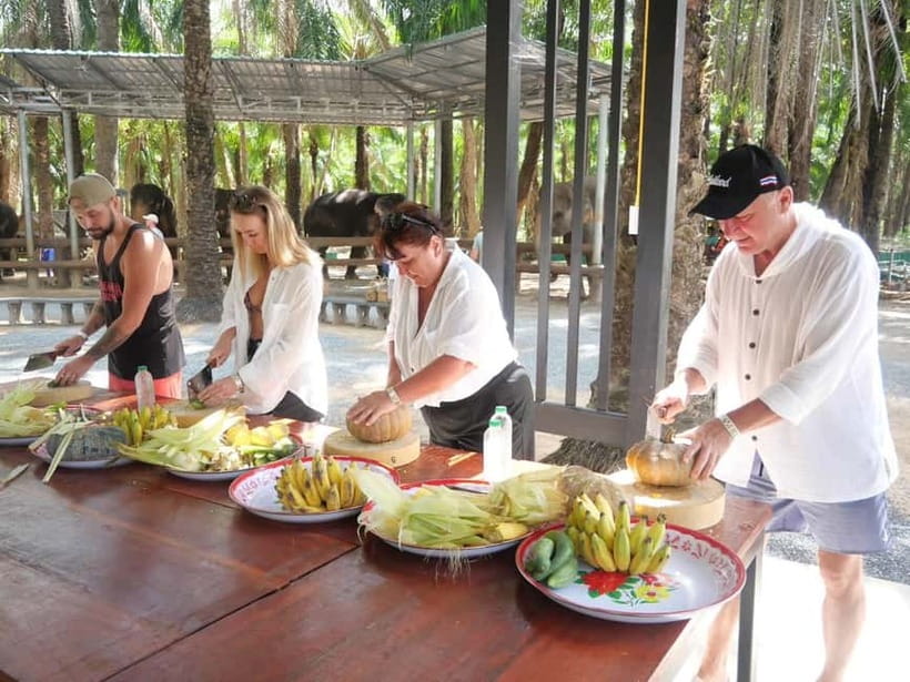 Krabi: Elephant Feeding Program with Food Preparation - Hand-feeding retired elephants up close