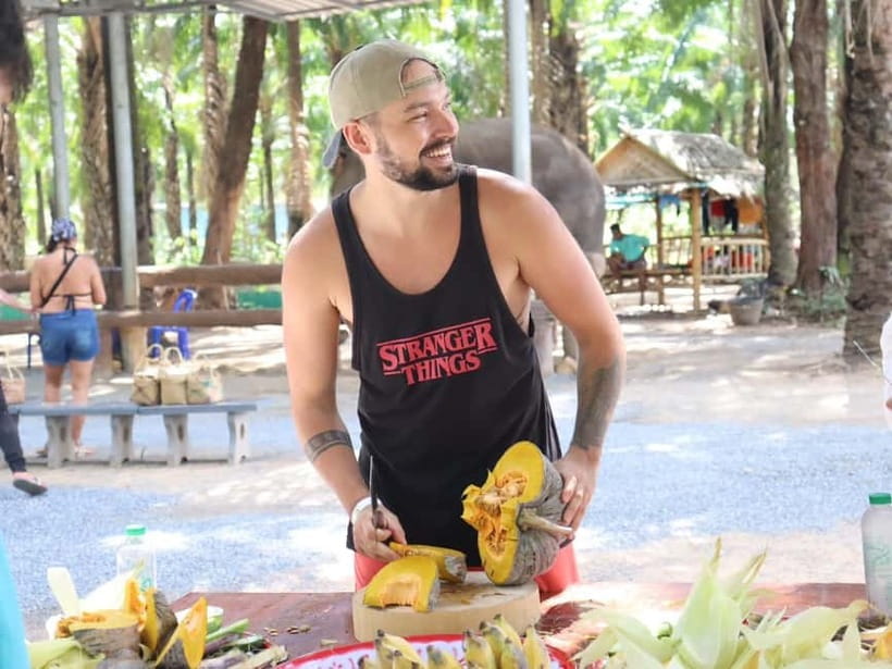 Krabi: Elephant Feeding Program with Food Preparation - Food prep with fresh ingredients and those mini “cakes”