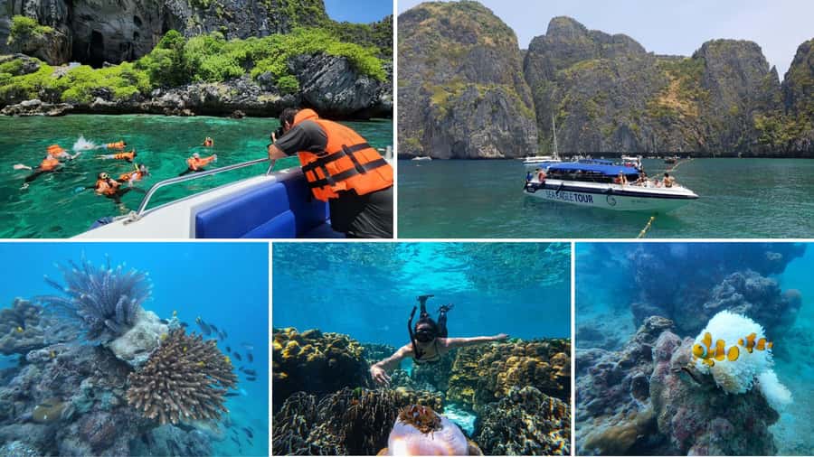 Krabi: Phi Phi Early Bird & 4 Island by Speedboat with Lunch - Pileh Lagoon snorkel time, plus Viking Cave and Monkey Beach