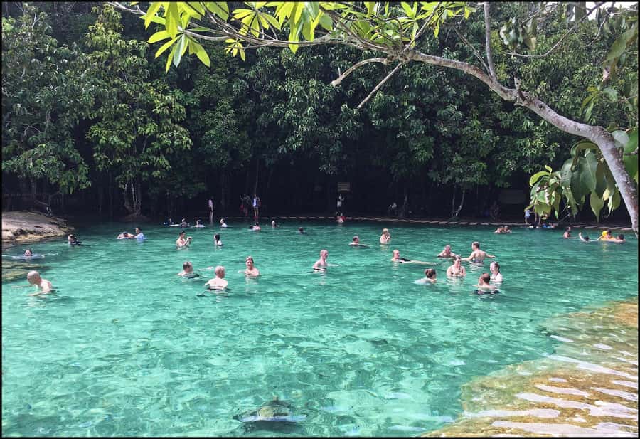 Krabi Tiger cave , emerald pool, hosspring waterfall jungle - Entering the Tiger Cave Temple caves and summit views
